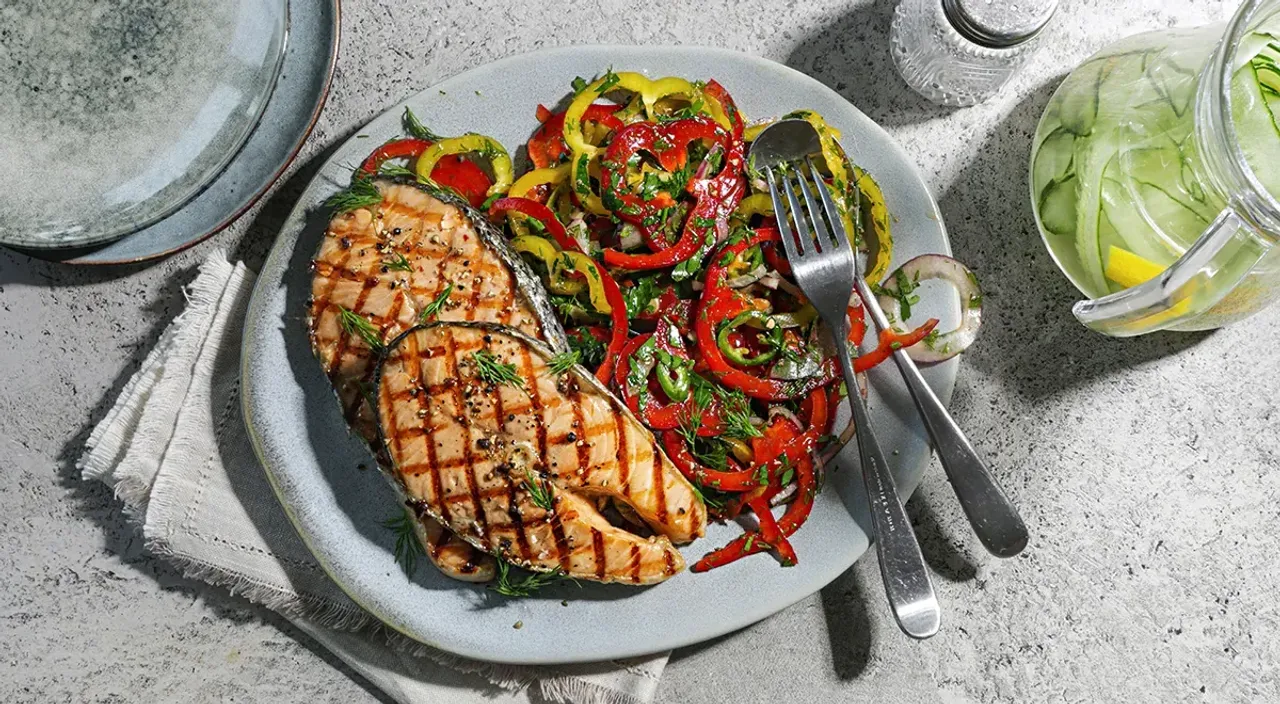 Exquisite trout on a grill pan with spring salad
 - MealWings