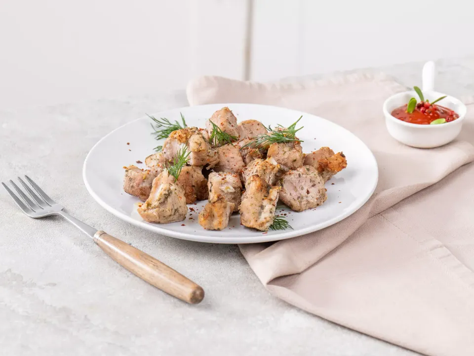 Pork shashlik cooked on a baking sheet in the oven - MealWings