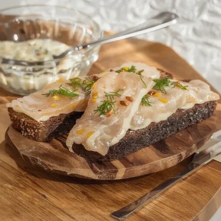 Herring and whole grain mustard sandwich