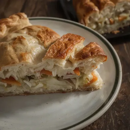 Yeast pie with stewed cabbage in the oven