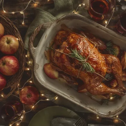Roasted Duck in Orange Marinade with Red Apples