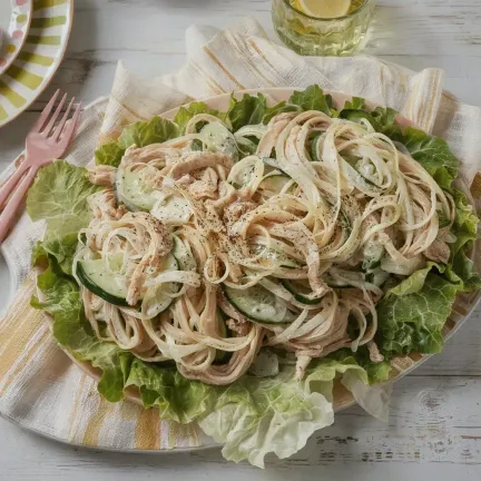 Pancake Salad with Cucumber and Chicken
