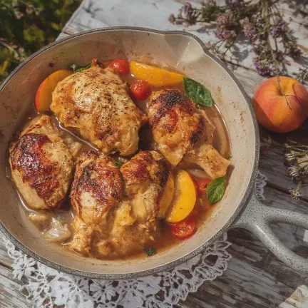 Kurczak z brzoskwiniami i warzywami