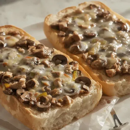 Stuffed bread with cheese, mushrooms, and chicken
