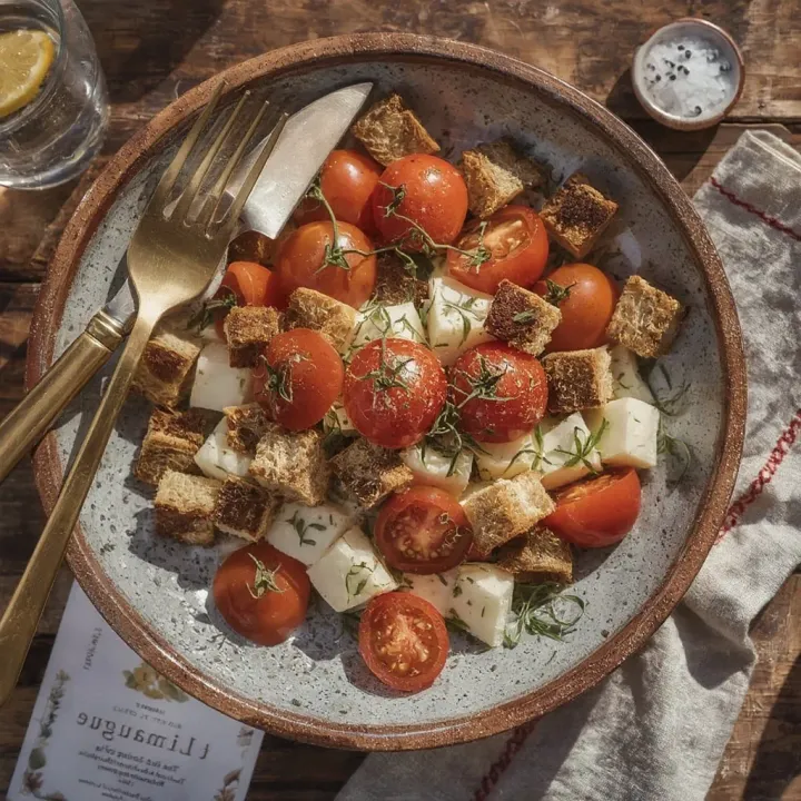 Tomato salad with Adyghe cheese and Borodinsky bread - MealWings