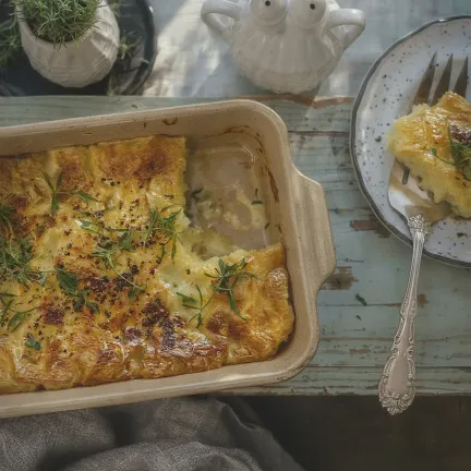 Potatoes baked with cream and cheese