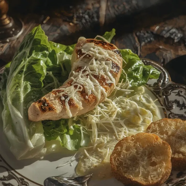 Салат Цезар з часниковими грінками та салатом ромен