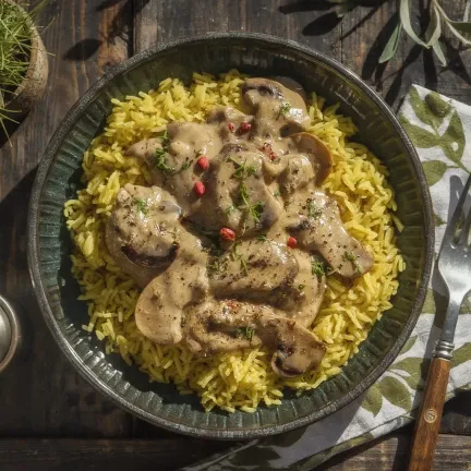 Підливка з курки та грибів зі сметаною