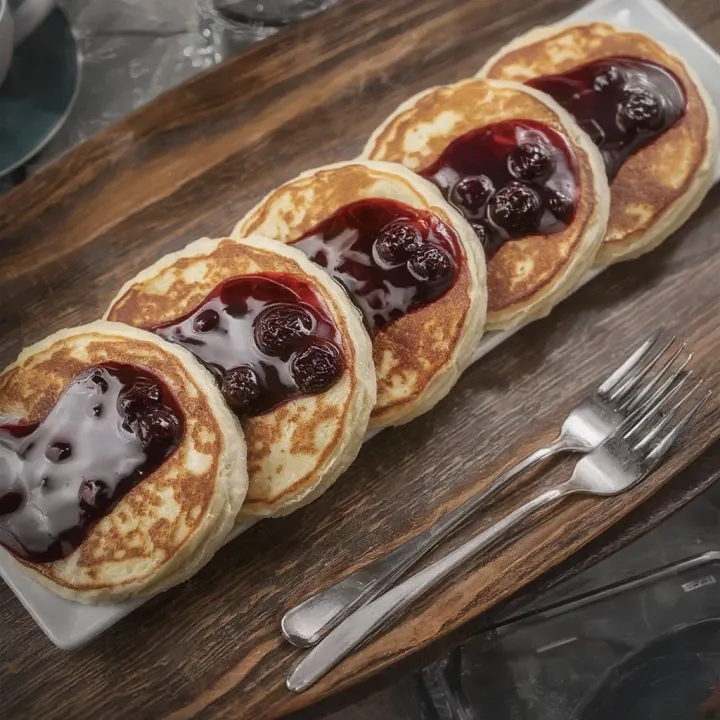 カッテージチーズのパンケーキとカシスソース添え