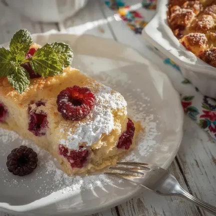 Cottage cheese casserole with raspberries