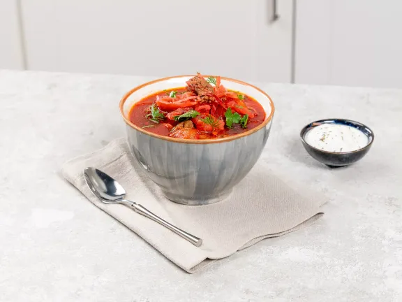 Borscht with stewed meat