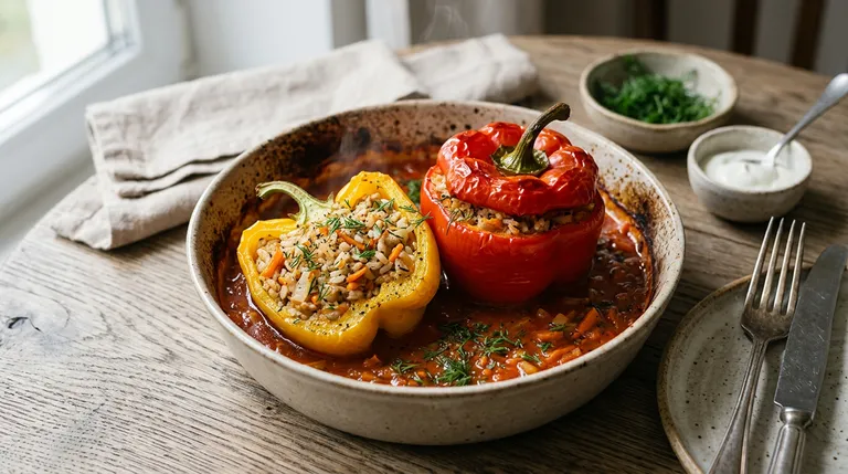 Украинские фаршированные перцы с курицей и рисом