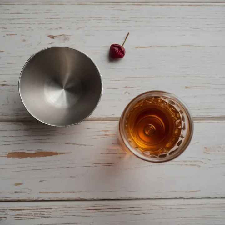 Prepare for a dramatic moment: fill metal bar glasses with almond liqueur, and carefully add rum on top. Ignite the rum to slightly reduce its strength and add a fiery touch to the cocktail.
