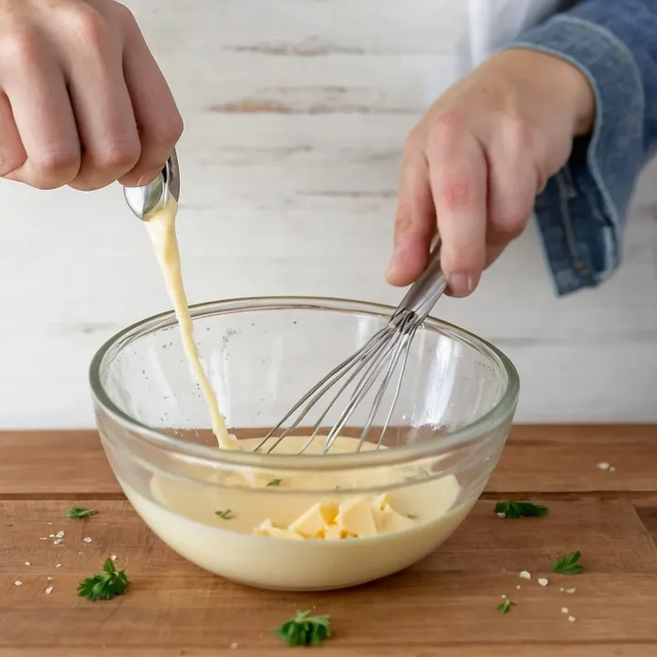 Pokrusz bryndzę i twaróg widelcem, lekko popieprz i wymieszaj. Dodaj drobno posiekaną zieleninę według uznania — ona nada potrawie świeży aromat i niepowtarzalny smak!
