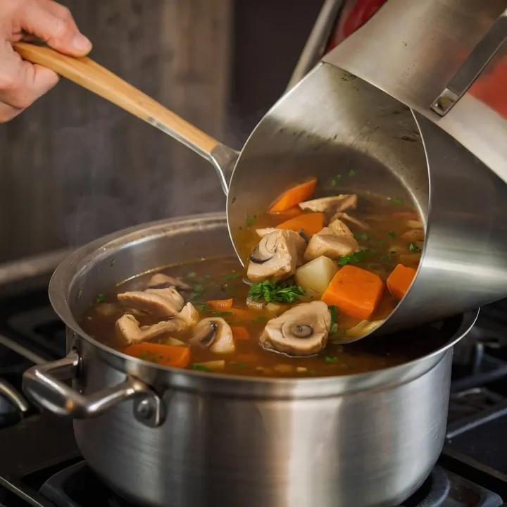 Remove the chicken meat from the bones and cut it into small pieces. Add the meat back to the soup along with the fried vegetables and mushrooms. Cook everything together for another 5 minutes so that all the ingredients exchange flavors. Remove the finished soup from the heat, cover with a lid, and let it steep for 10 minutes to allow the flavors to fully develop.
