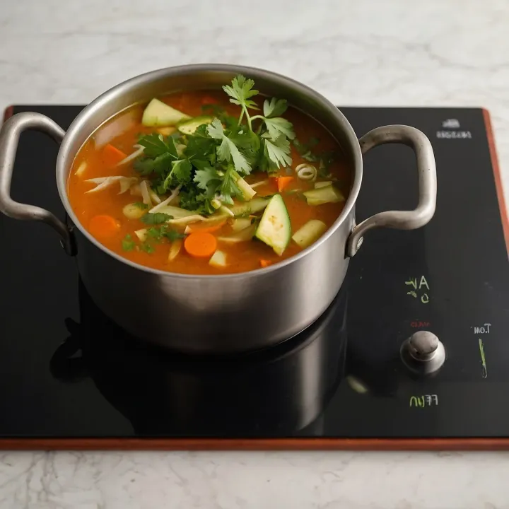 Add the stewed vegetables to the soup and cook for another 10 minutes to allow the flavors to meld. Finely chop parsley and cilantro, add the herbs to the soup, and stir.
