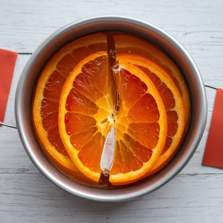 In a cozy saucepan, combine orange segments with apple juice, creating the base for the future flavor. Immerse your sachet of seeds there as well, as if adding a pinch of magic. Bring the mixture to a gentle boil, and then, reducing the heat to a minimum, let it simmer for 30–40 minutes. This process will allow the orange zest to become soft and pliable under a fork, revealing all its aromas.
