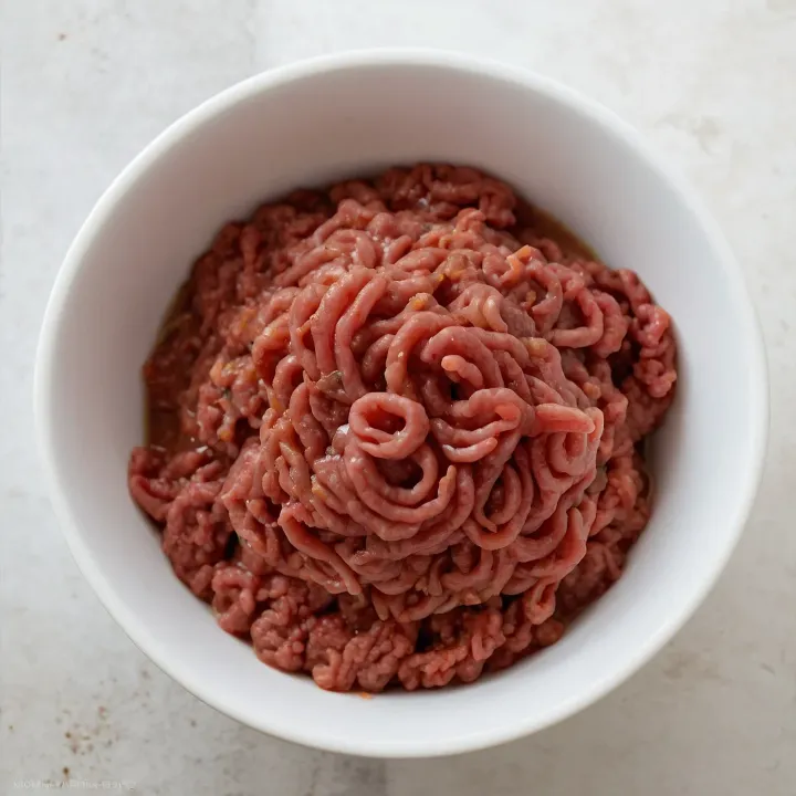 Przygotuj nadzienie, które wypełni twój placek aromatem! Mięso umyj, osusz, pokrój na duże kawałki i zmiel w maszynce do mięsa. Wyłóż mielone mięso do przestronnej miski.

