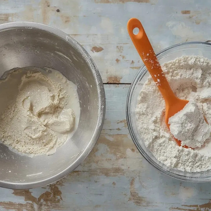 Sift the flour, baking powder, and salt separately. Gradually add the dry mixture in small portions to the beaten eggs. Gently fold with a spatula using an upward motion to maintain the airiness of the batter and prevent it from deflating.