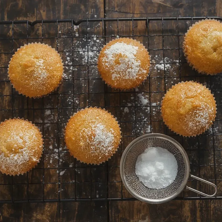 Allow the muffins to cool in their molds for 10 minutes. Afterward, carefully remove them and transfer them to a wire rack to cool completely. If desired, the finished sponge cakes can be dusted with powdered sugar or decorated with frosting.