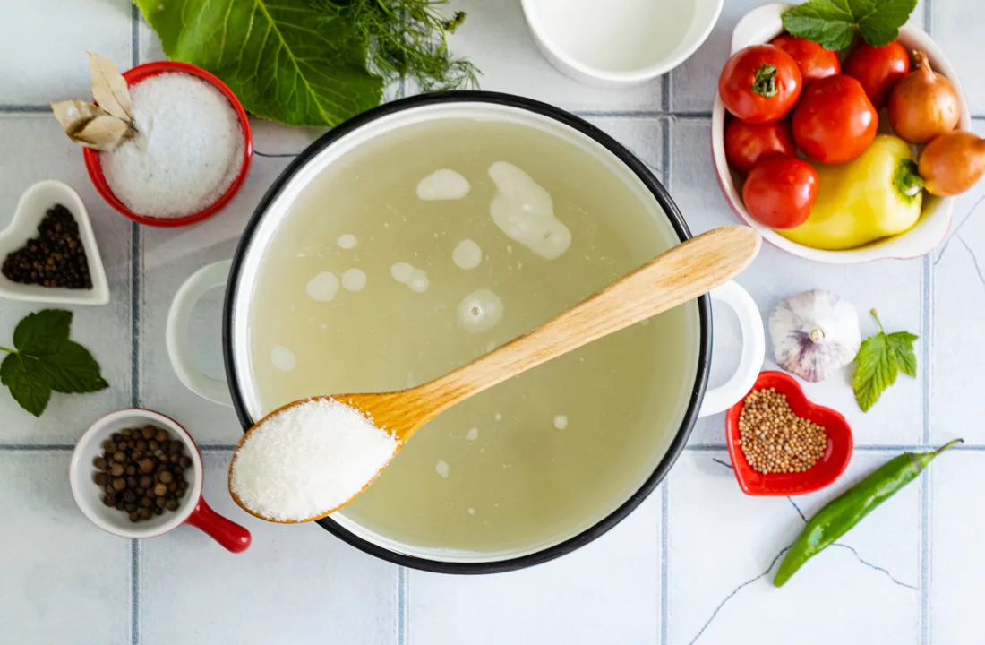 Prepare the marinade. Pour 3 liters of water into a deep saucepan, add sugar.