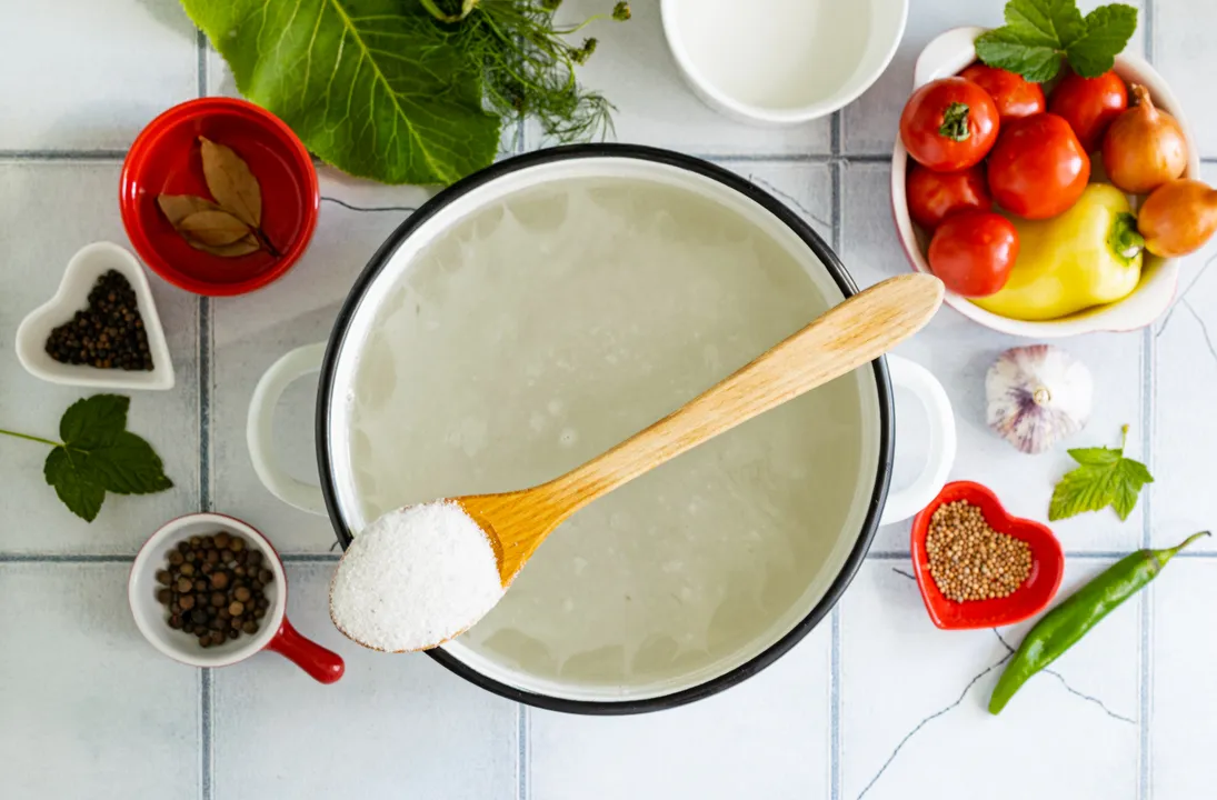 Add coarse rock salt to the marinade. Stirring until the sugar and salt are completely dissolved, bring the marinade to a boil.