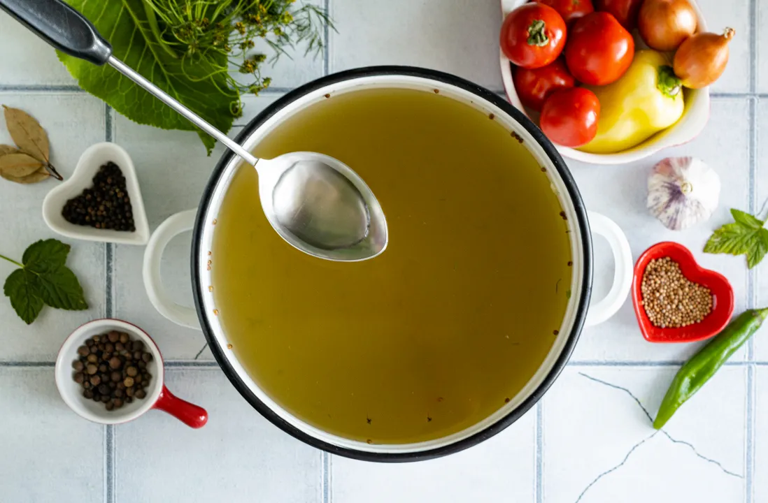 Add 9% table vinegar to the pot. Stir, and bring the marinade to a boil again.